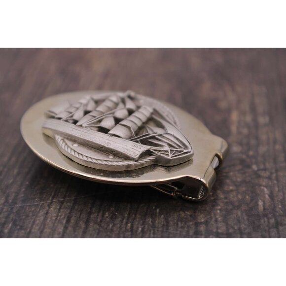 Sailing Ship Money Clip Pocket Metal Nautical Design Silver Tone Unique Vintage - Picture 3 of 11